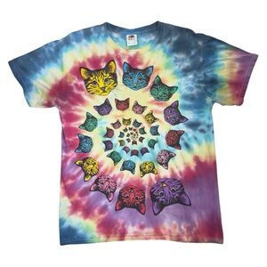 Vintage Tie-Dye Cat Grateful Dead Swirl T-Shirt Size Medium